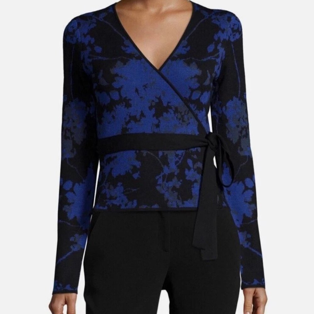 DIANE VON FURSTENBERG Floral Kyla Wool Ballerina Sweater Blue Women's Size XS